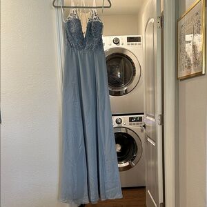 Galina Signature Long Halter Dress Dusty Blue Size 0 NWT